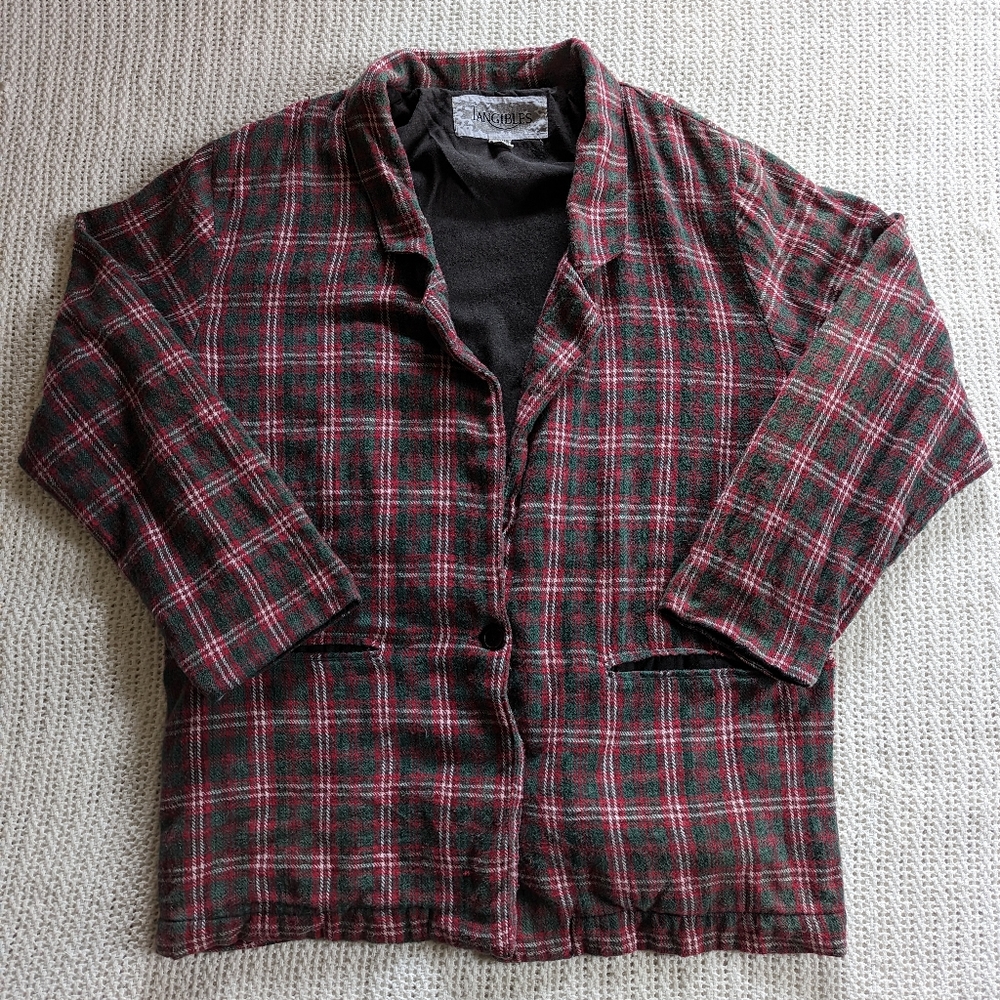 VTG Tangibles Oversized Blazer Jacket 1 Button Front Red Plaid Women's Medium